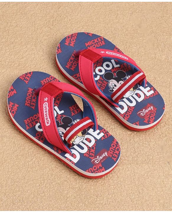Cute Walk by Babyhug Disney Back Strap Flip Flops with Mickey Mouse Graphic - Red & Navy Blue