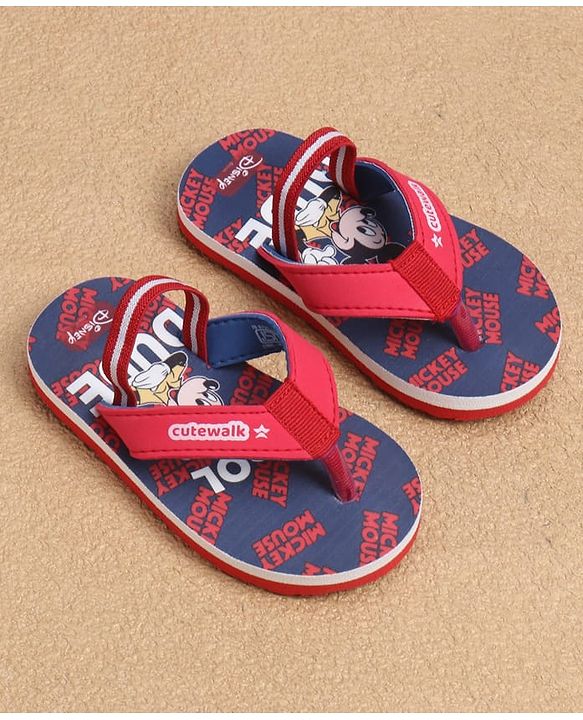 Cute Walk by Babyhug Disney Back Strap Flip Flops with Mickey Mouse Graphic - Red & Navy Blue