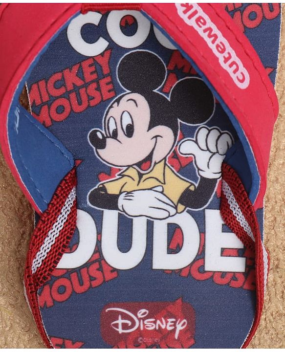 Cute Walk by Babyhug Disney Back Strap Flip Flops with Mickey Mouse Graphic - Red & Navy Blue