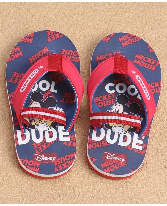 Cute Walk by Babyhug Disney Back Strap Flip Flops with Mickey Mouse Graphic - Red & Navy Blue