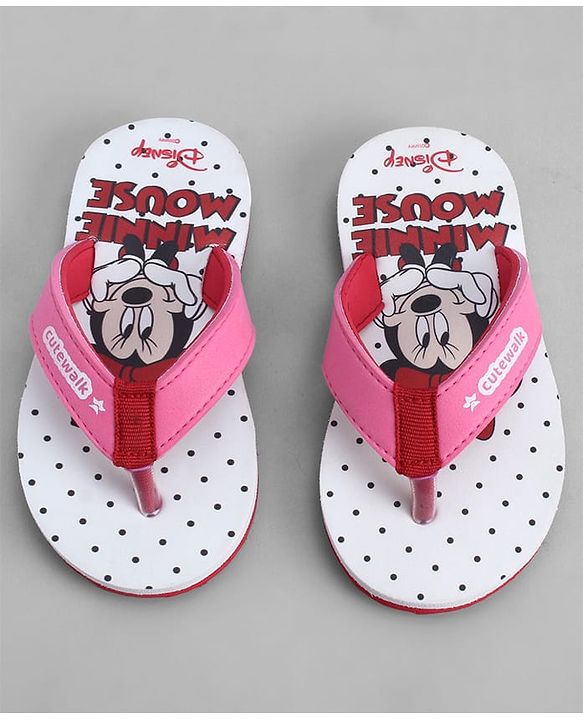 Cute Walk by Babyhug Disney Flip Flops With Minnie Mouse Print - Pink & White