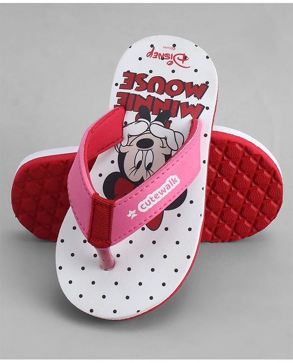 Cute Walk by Babyhug Disney Flip Flops With Minnie Mouse Print - Pink & White