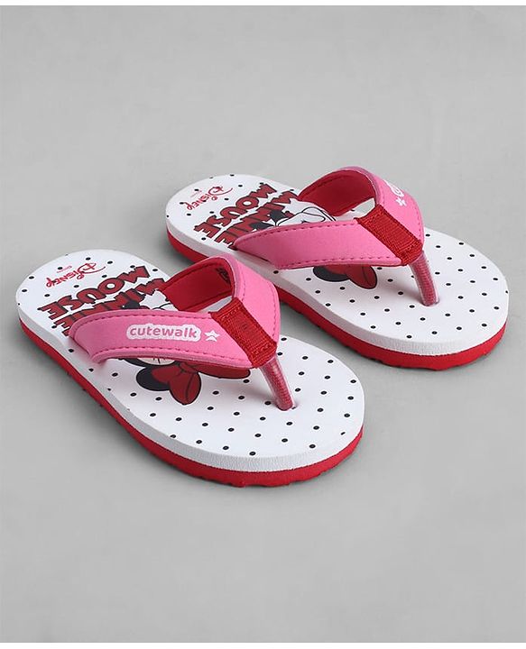 Cute Walk by Babyhug Disney Flip Flops With Minnie Mouse Print - Pink & White