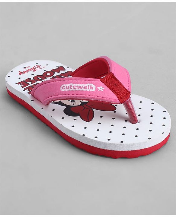 Cute Walk by Babyhug Disney Flip Flops With Minnie Mouse Print - Pink & White