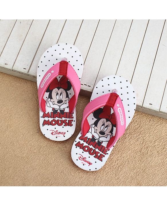 Cute Walk by Babyhug Disney Flip Flops With Minnie Mouse Print - Pink & White