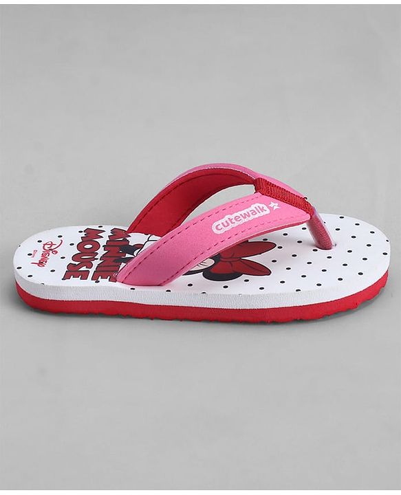 Cute Walk by Babyhug Disney Flip Flops With Minnie Mouse Print - Pink & White