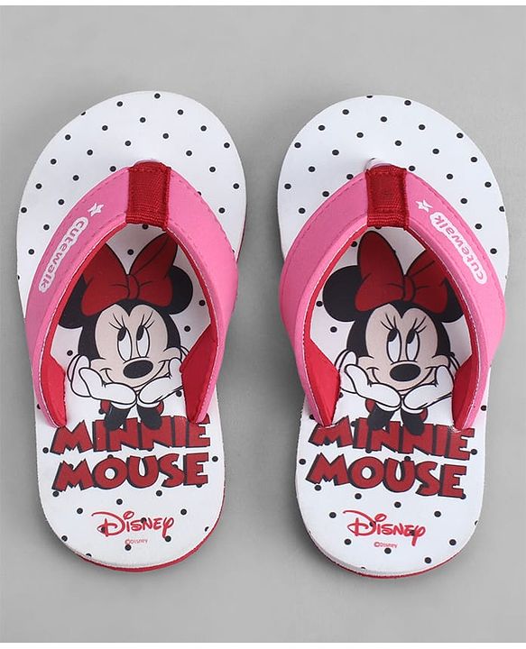 Cute Walk by Babyhug Disney Flip Flops With Minnie Mouse Print - Pink & White