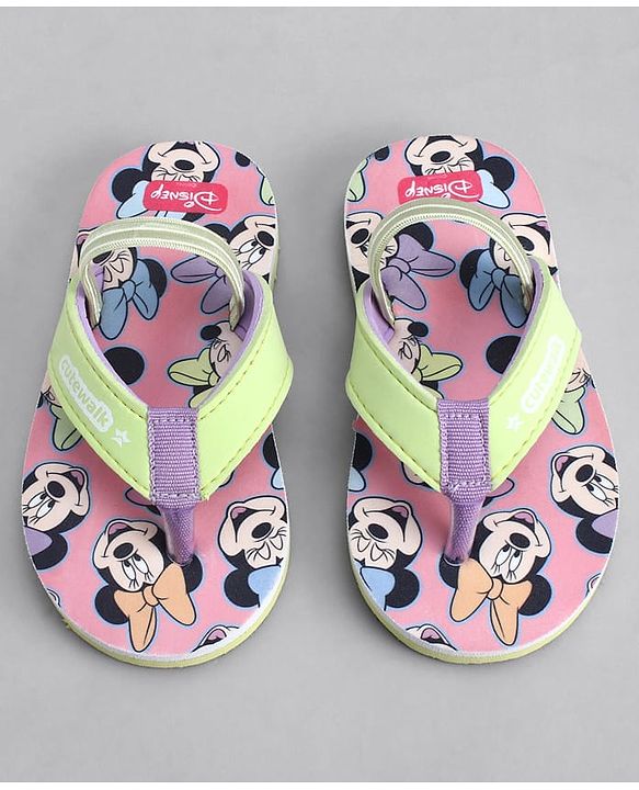 Cute Walk by Babyhug Disney Back Strap Closure Flip Flops With Minnie Mouse Print - Yellow & Pink