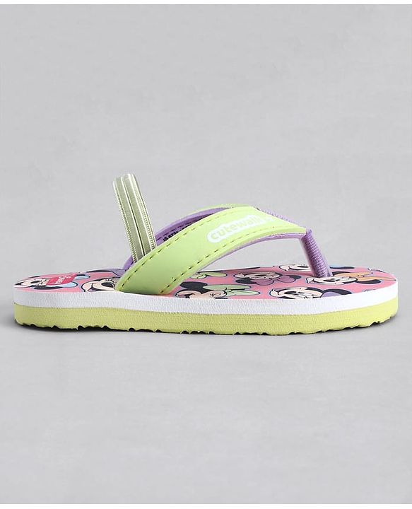 Cute Walk by Babyhug Disney Back Strap Closure Flip Flops With Minnie Mouse Print - Yellow & Pink