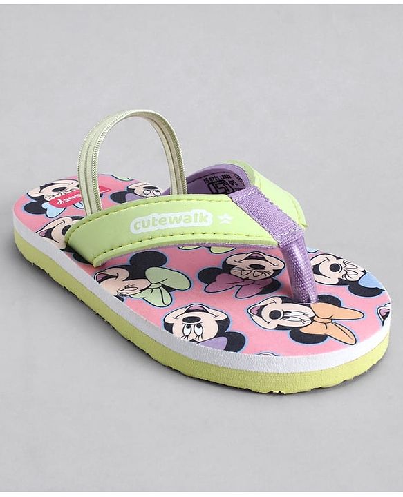 Cute Walk by Babyhug Disney Back Strap Closure Flip Flops With Minnie Mouse Print - Yellow & Pink
