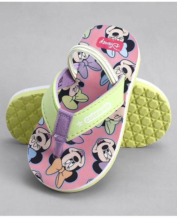 Cute Walk by Babyhug Disney Back Strap Closure Flip Flops With Minnie Mouse Print - Yellow & Pink