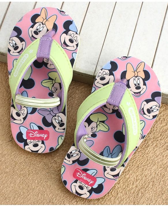 Cute Walk by Babyhug Disney Back Strap Closure Flip Flops With Minnie Mouse Print - Yellow & Pink