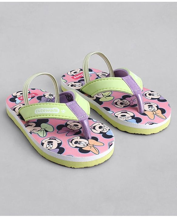 Cute Walk by Babyhug Disney Back Strap Closure Flip Flops With Minnie Mouse Print - Yellow & Pink