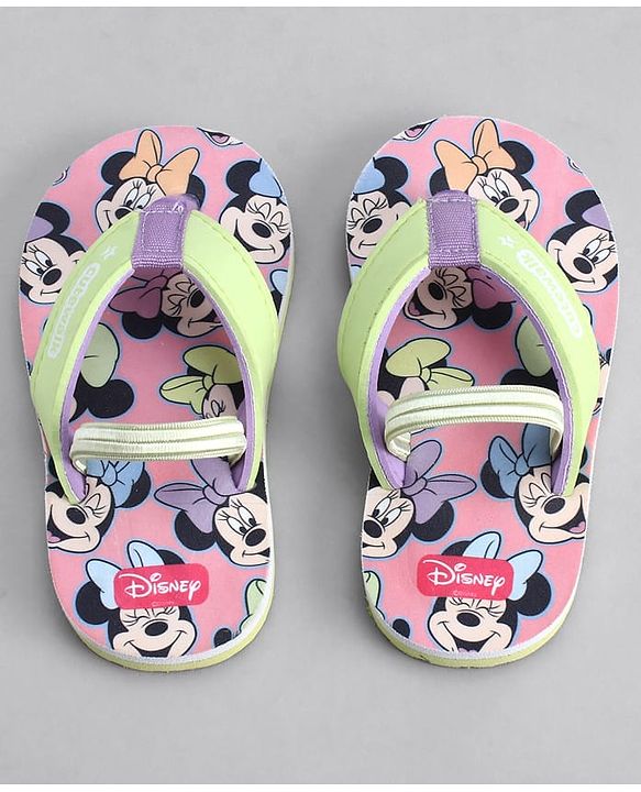 Cute Walk by Babyhug Disney Back Strap Closure Flip Flops With Minnie Mouse Print - Yellow & Pink