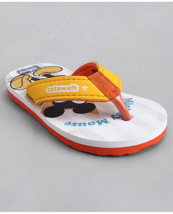 Cute Walk by Babyhug Disney Flip Flops With Mickey Mouse Print - Yellow & Beige