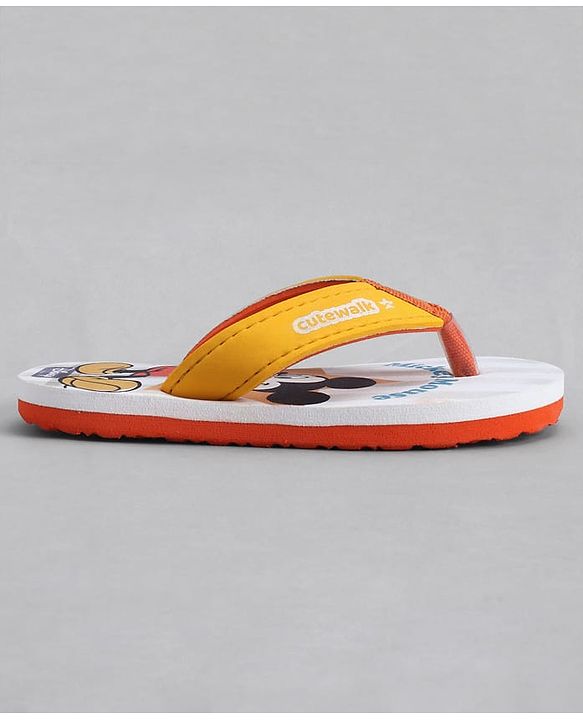 Cute Walk by Babyhug Disney Flip Flops With Mickey Mouse Print - Yellow & Beige