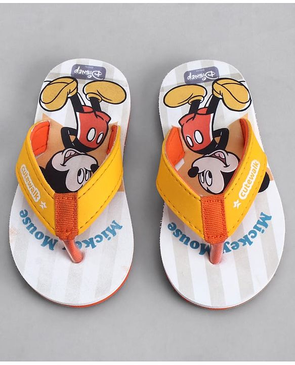 Cute Walk by Babyhug Disney Flip Flops With Mickey Mouse Print - Yellow & Beige