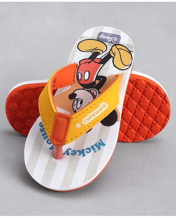 Cute Walk by Babyhug Disney Flip Flops With Mickey Mouse Print - Yellow & Beige