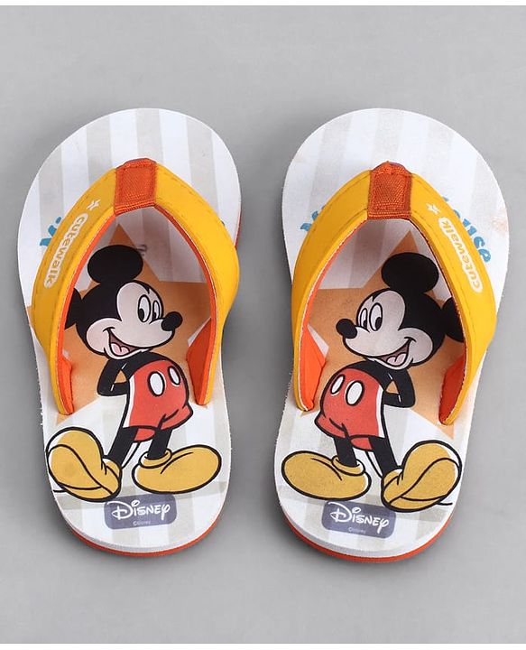 Cute Walk by Babyhug Disney Flip Flops With Mickey Mouse Print - Yellow & Beige