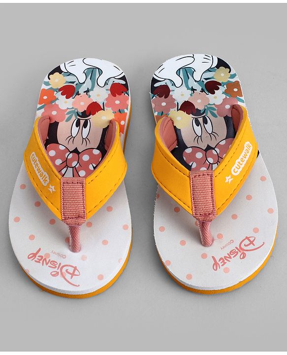 Cute Walk by Babyhug Disney Slip On Flip Flops with Minnie Mouse Print-  Yellow & Beige