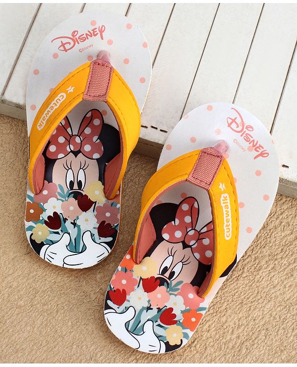 Cute Walk by Babyhug Disney Slip On Flip Flops with Minnie Mouse Print-  Yellow & Beige