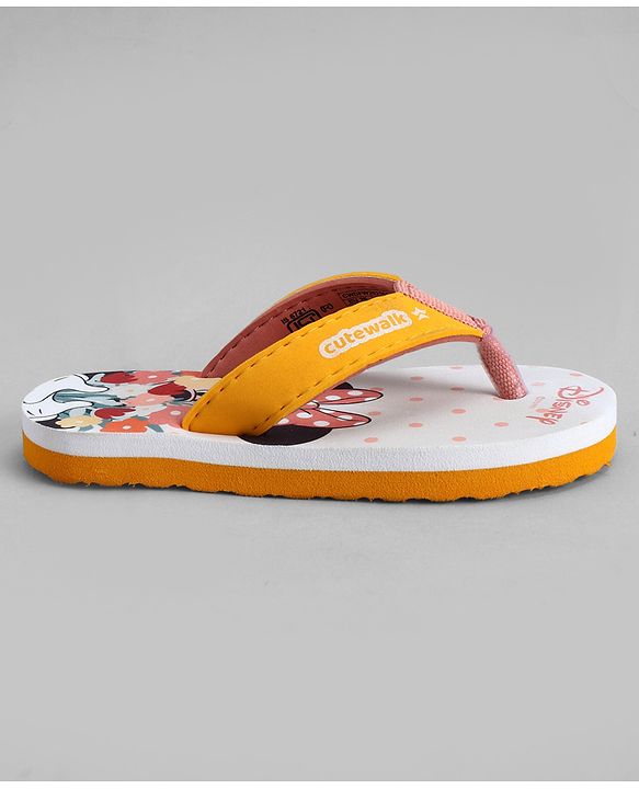 Cute Walk by Babyhug Disney Slip On Flip Flops with Minnie Mouse Print-  Yellow & Beige