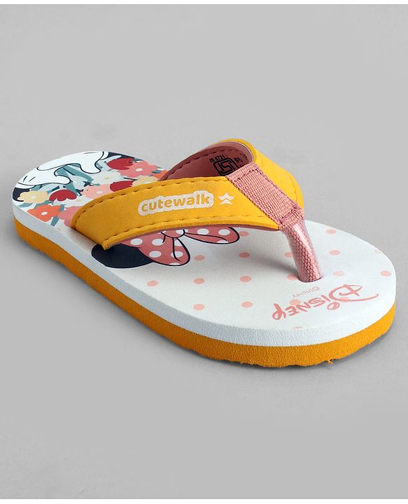 Cute Walk by Babyhug Disney Slip On Flip Flops with Minnie Mouse Print-  Yellow & Beige