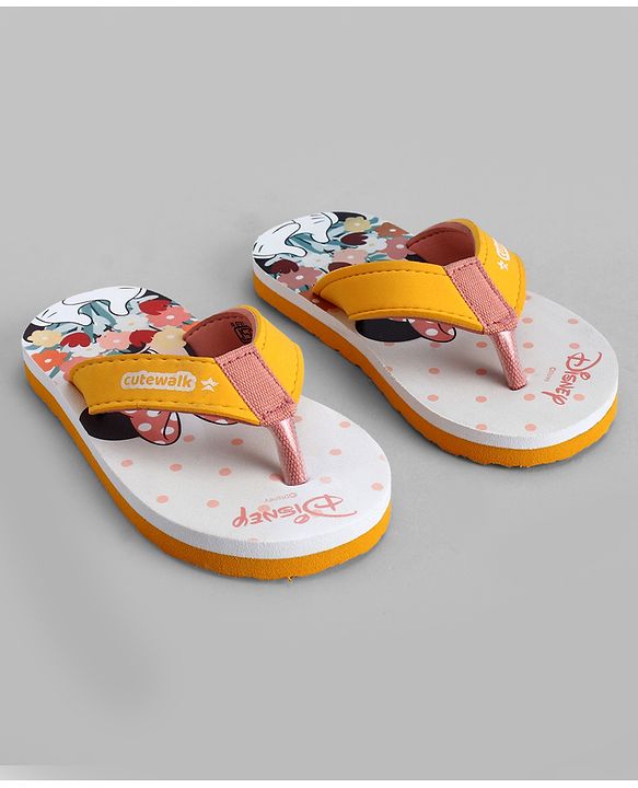 Cute Walk by Babyhug Disney Slip On Flip Flops with Minnie Mouse Print-  Yellow & Beige