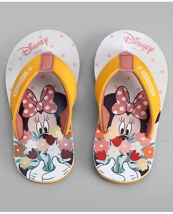 Cute Walk by Babyhug Disney Slip On Flip Flops with Minnie Mouse Print-  Yellow & Beige