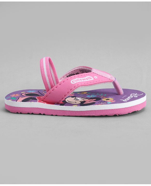 Cute Walk by Babyhug Disney Back Strap Closure Flip Flops With Mickey Mouse Print - Pink & Purple