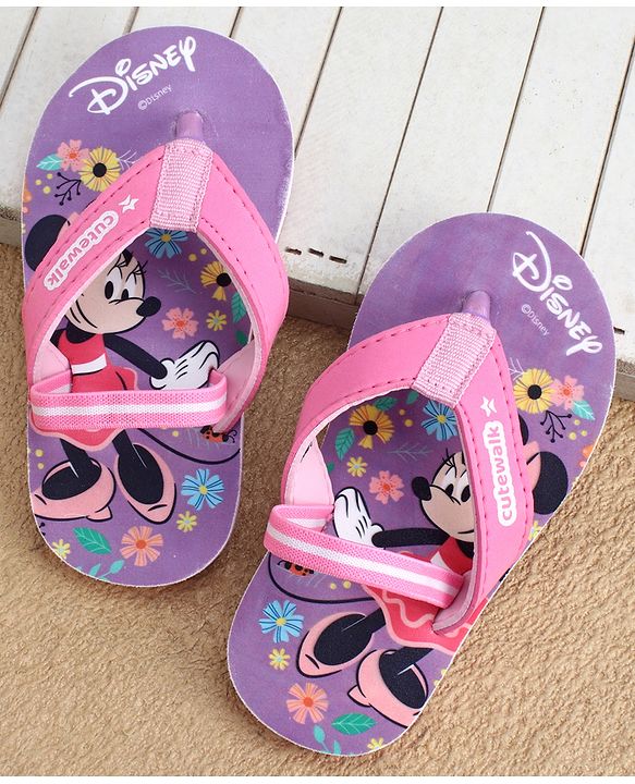 Cute Walk by Babyhug Disney Back Strap Closure Flip Flops With Mickey Mouse Print - Pink & Purple