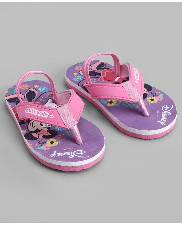 Cute Walk by Babyhug Disney Back Strap Closure Flip Flops With Mickey Mouse Print - Pink & Purple