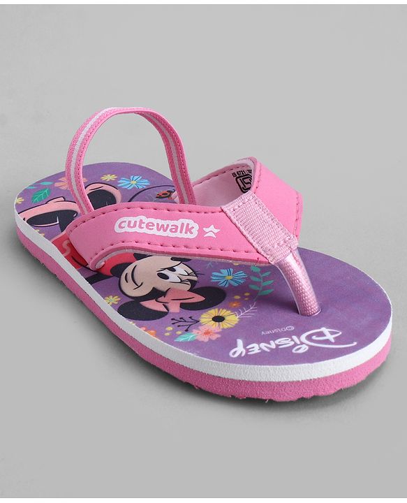 Cute Walk by Babyhug Disney Back Strap Closure Flip Flops With Mickey Mouse Print - Pink & Purple