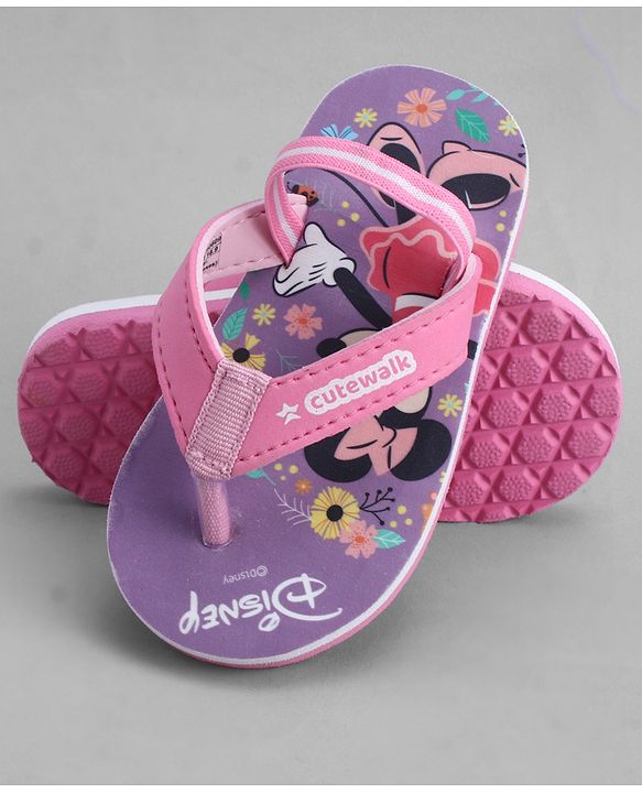 Cute Walk by Babyhug Disney Back Strap Closure Flip Flops With Mickey Mouse Print - Pink & Purple