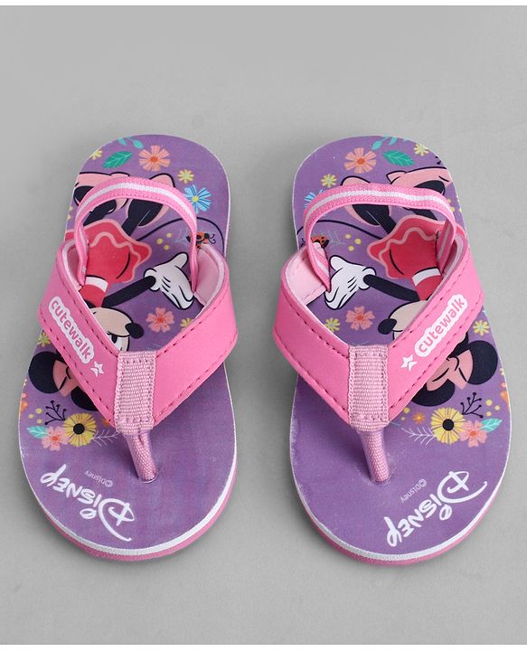 Cute Walk by Babyhug Disney Back Strap Closure Flip Flops With Mickey Mouse Print - Pink & Purple