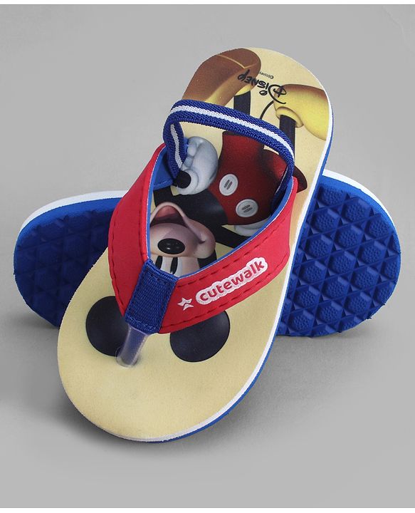 Cute Walk by Babyhug Disney Back Strap Closure Flip Flops With Mickey Mouse Print - Red & Yellow