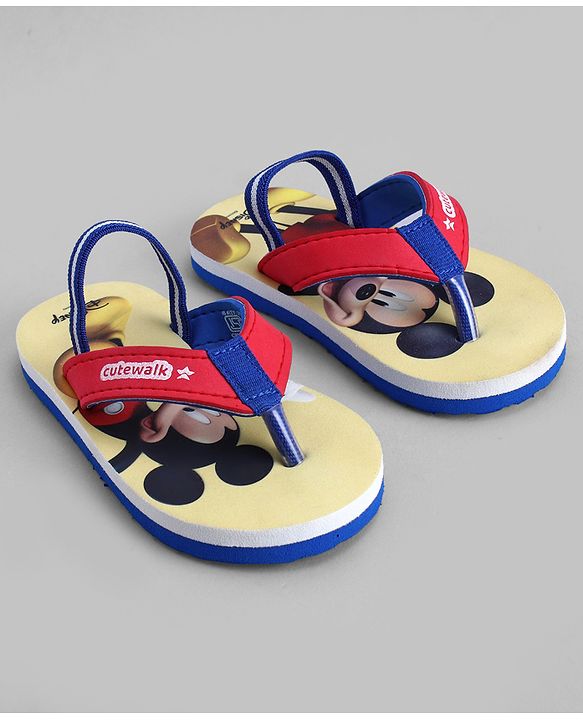 Cute Walk by Babyhug Disney Back Strap Closure Flip Flops With Mickey Mouse Print - Red & Yellow