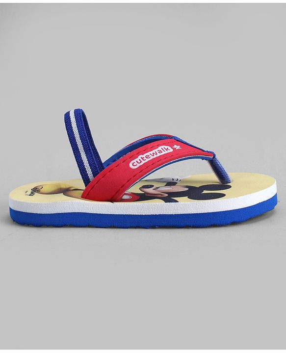 Cute Walk by Babyhug Disney Back Strap Closure Flip Flops With Mickey Mouse Print - Red & Yellow