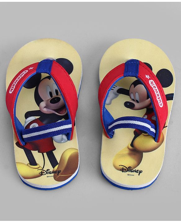 Cute Walk by Babyhug Disney Back Strap Closure Flip Flops With Mickey Mouse Print - Red & Yellow