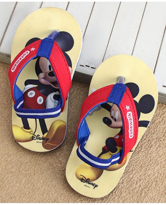 Cute Walk by Babyhug Disney Back Strap Closure Flip Flops With Mickey Mouse Print - Red & Yellow