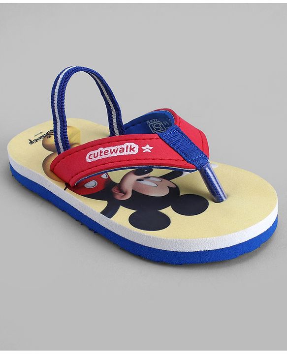 Cute Walk by Babyhug Disney Back Strap Closure Flip Flops With Mickey Mouse Print - Red & Yellow