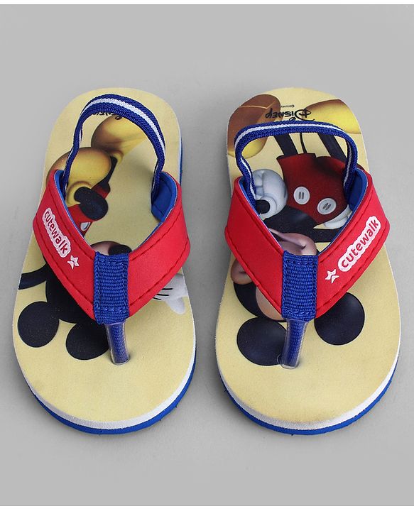 Cute Walk by Babyhug Disney Back Strap Closure Flip Flops With Mickey Mouse Print - Red & Yellow