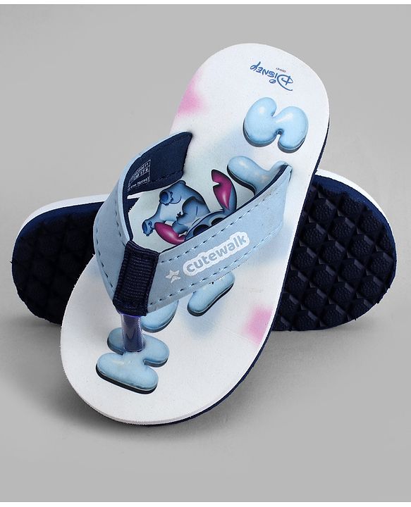 Cute Walk by Babyhug Disney Slip On Flip Flops with Lilo & Stitch Print- White & Grey