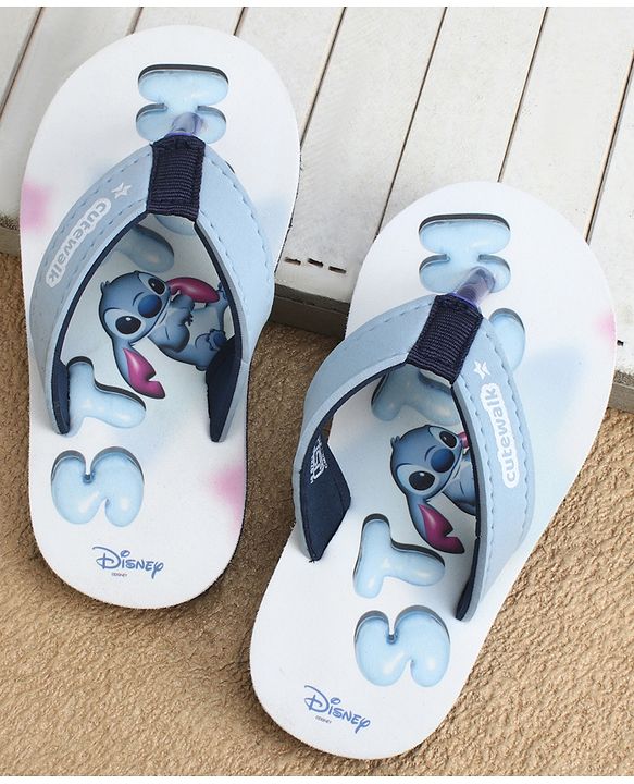 Cute Walk by Babyhug Disney Slip On Flip Flops with Lilo & Stitch Print- White & Grey