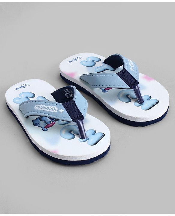 Cute Walk by Babyhug Disney Slip On Flip Flops with Lilo & Stitch Print- White & Grey