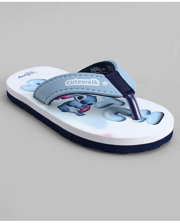 Cute Walk by Babyhug Disney Slip On Flip Flops with Lilo & Stitch Print- White & Grey