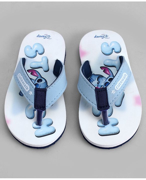 Cute Walk by Babyhug Disney Slip On Flip Flops with Lilo & Stitch Print- White & Grey