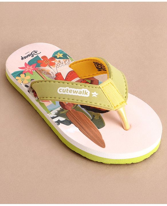 Cute Walk by Babyhug Disney Flip Flops With Moana Graphics - Beige & Green