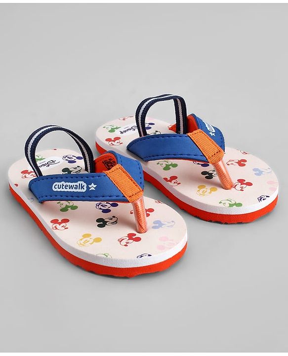 Cute Walk by Babyhug Disney Back Strap Closure Flip Flops With Mickey Mouse Print - Blue & Beige