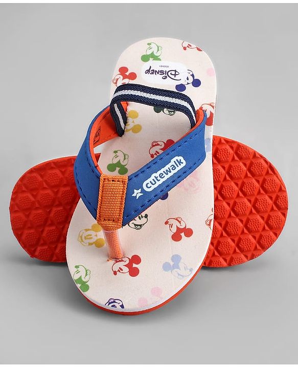 Cute Walk by Babyhug Disney Back Strap Closure Flip Flops With Mickey Mouse Print - Blue & Beige